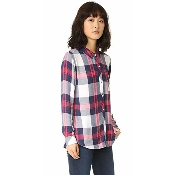 Rails Hunter Plaid Shirt White Indigo Blush - Picture 1 of 7